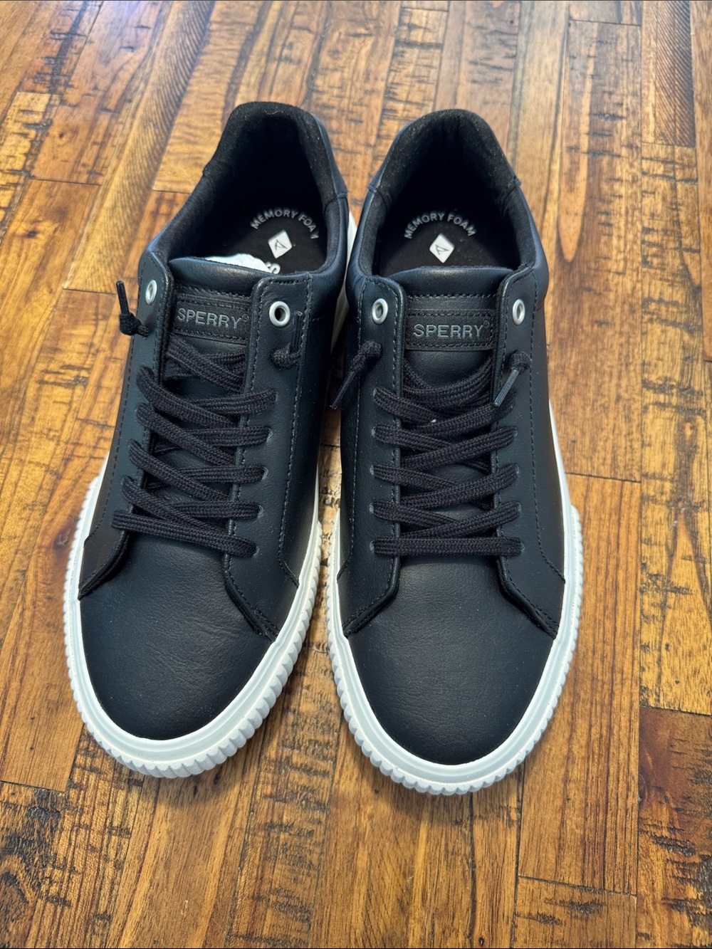 Sperry Black Leather Low-Top Sneakers with White Sole - Picture 4 of 8